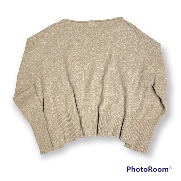 JOHN + JENN Boxy Ballon Sleeve Heather Beige Cream Cropped Sweater M - Picture 2 of 4